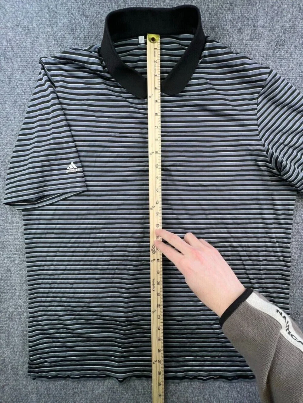 Adidas Men's Polo Shirt XL White Gray Black Striped Short Sleeve Polyester